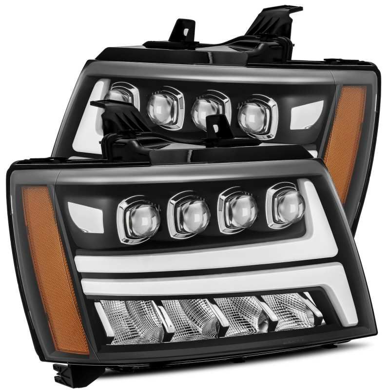 AlphaRex 07-13 Chevy Avalanche NOVA LED Proj Headlights Plank Style Matte Black w/Activ Light/DRL-tuningsupply.com