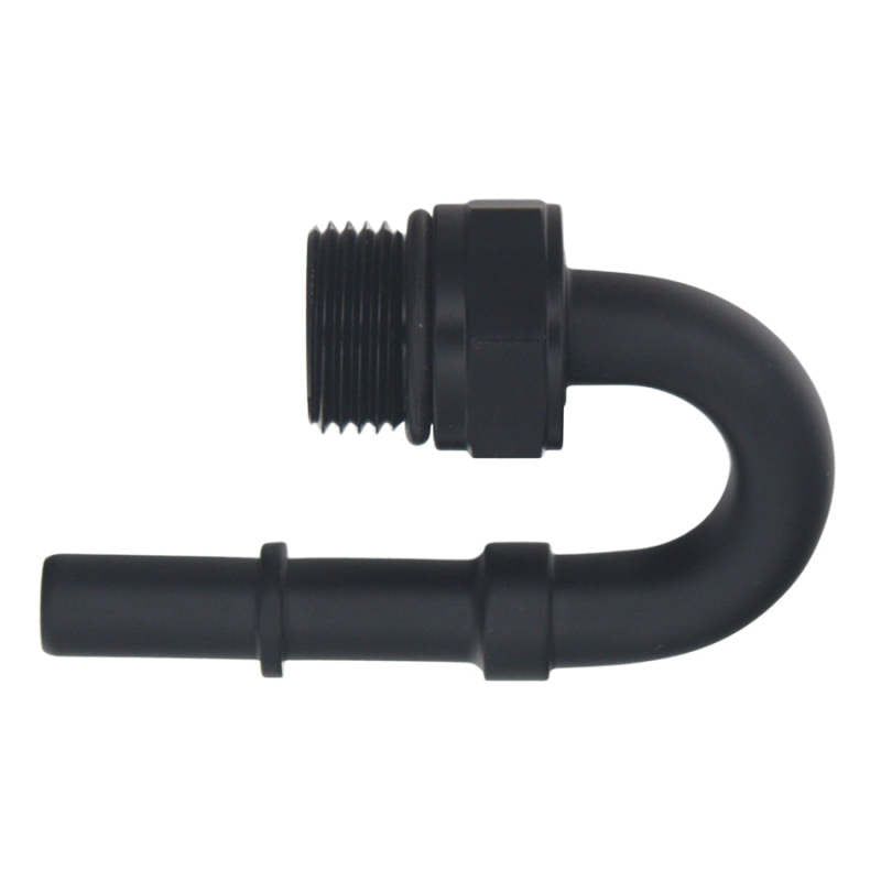 DeatschWerks 8AN ORB Male to 3/8in Male EFI Quick Connect Adapter 180-Degree - Anodized Matte Black-tuningsupply.com