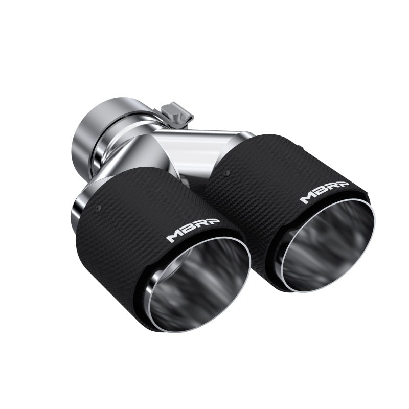 MBRP 3in ID / Dual 4in OD Out Staggered L 9.37in / R 9.87in Dual Wall Carbon Fiber Univ Exhaust Tip-tuningsupply.com