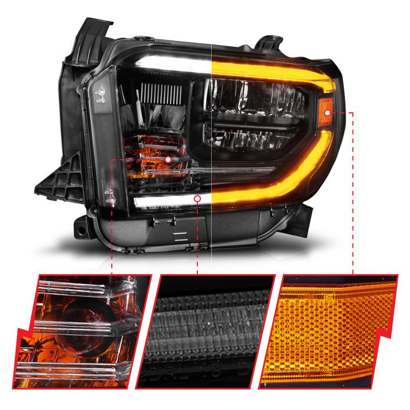 ANZO 14-21 Toyota Tundra (OE Halogen w/LED DRL) LED Crystal Headlights w/ Switchback &amp; DRL - Blk-tuningsupply.com