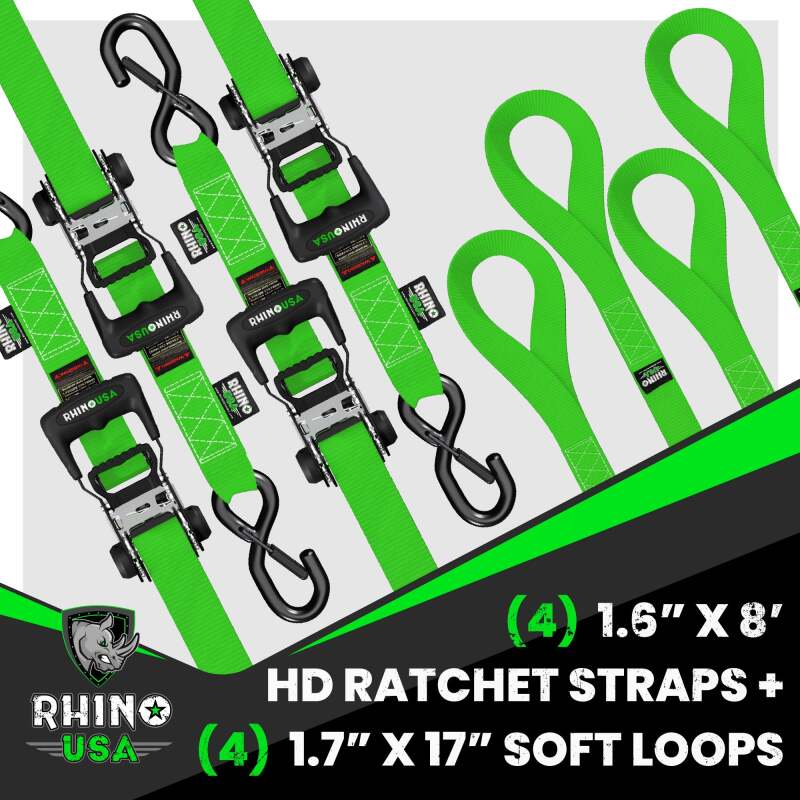 

Rhino USA HDKIT-4PK-GRN - RSAHDKIT-4PK-GRN - Rhino USA Heavy Duty Ratchet Tie-Down 4-Pack (Green) 1.6In X 8Ft - Shipped in Europe - Tuningsupply.com
