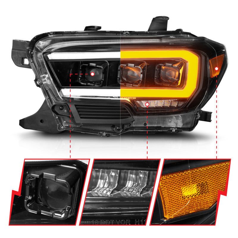 ANZO 16-22 Toyota Tacoma SR/SR5 ONLY Full LED Proj Headlights w/Light Bar Seq. Blk w/Initiation Lgt-tuningsupply.com