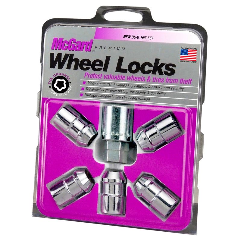 McGard Wheel Lock Nut Set - 5pk. (Cone Seat) 1/2-20 / 3/4 &13/16 Dual Hex / 1.46in. Length - Chrome-tuningsupply.com