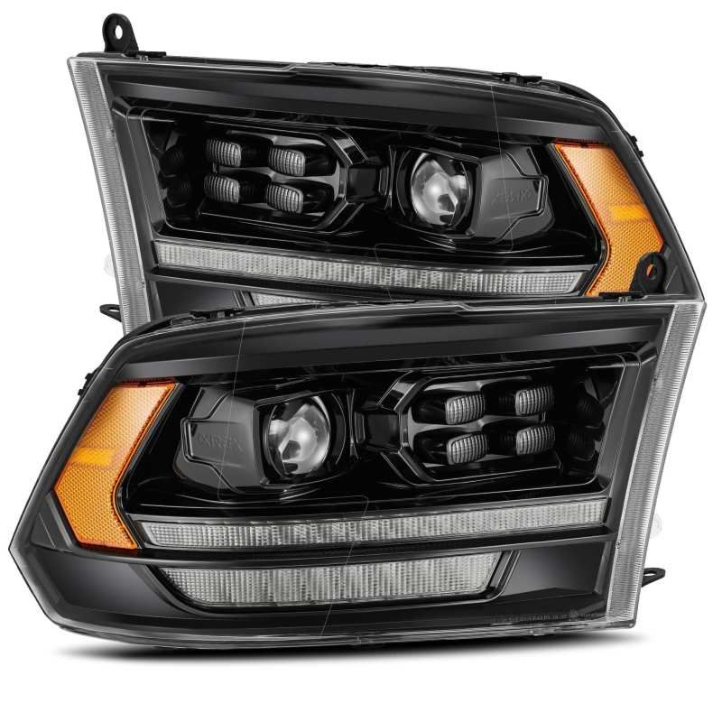 AlphaRex 09-18 Dodge Ram 2500HD LUXX LED Proj Headlights Plank Style Black w/Seq Signal/Smoked DRL-tuningsupply.com