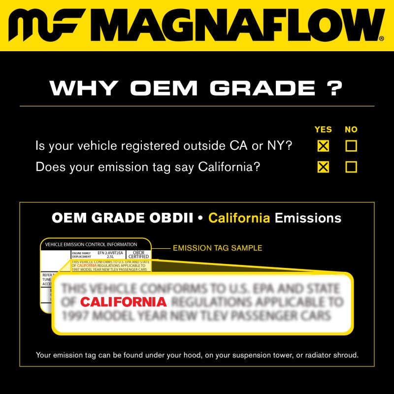 MagnaFlow Conv Univ 2.25in Inlet/Outlet Center/Center Round 9in Body L x 5.125in W x 13in Overall L-Catalytic Converter Universal-Magnaflow-MAG51205-SMINKpower Performance Parts