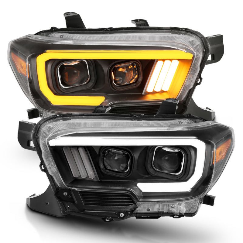 ANZO 2016-2017 Toyota Tacoma Projector Headlights w/ Plank Style Switchback Black w/ Amber-tuningsupply.com