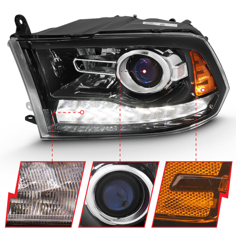 ANZO 2009-2018 Dodge Ram 1500 Projector Plank Style Switchback H.L Halo Black Amber (OE Style)-tuningsupply.com