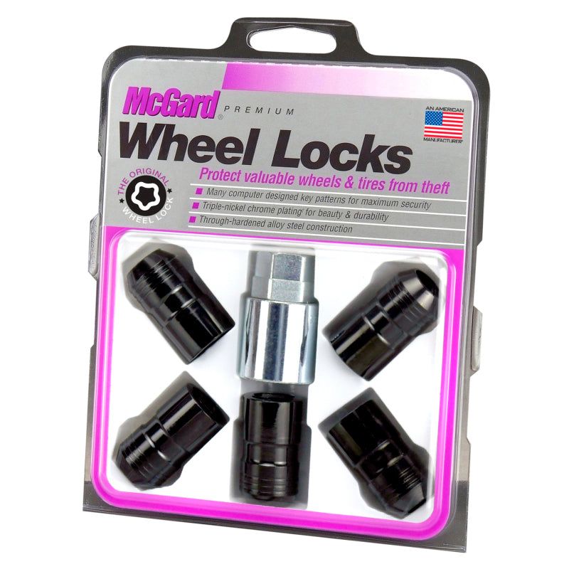 McGard Wheel Lock Nut Set - 5pk. (Cone Seat) M14X1.5 / 22mm Hex / 1.639in OAL - Black-tuningsupply.com