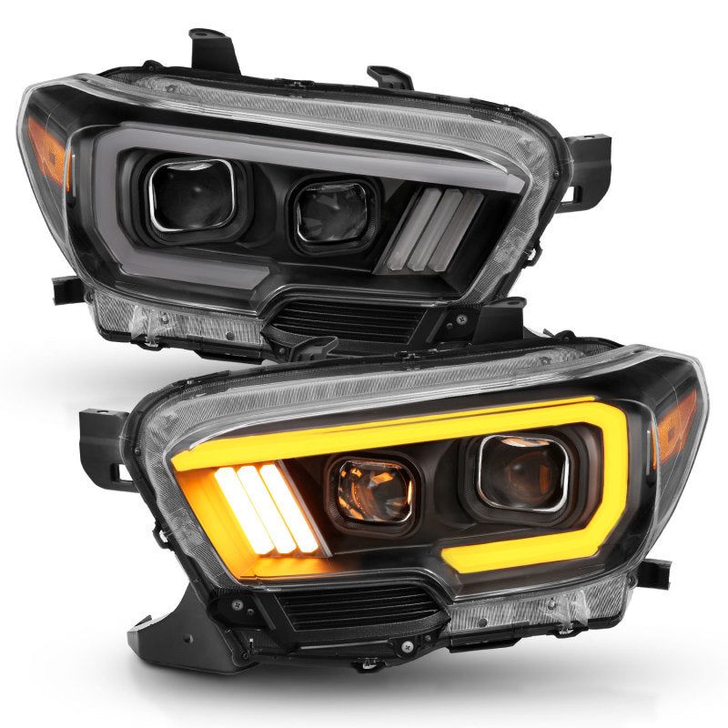 ANZO 2016-2017 Toyota Tacoma Projector Headlights w/ Plank Style Switchback Black w/ Amber w/ DRL-tuningsupply.com