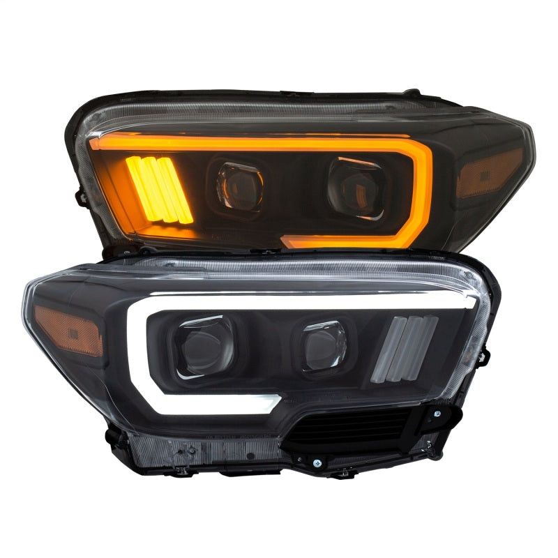 ANZO 2016-2017 Toyota Tacoma Projector Headlights w/ Plank Style Switchback Black w/ Amber w/ DRL-tuningsupply.com