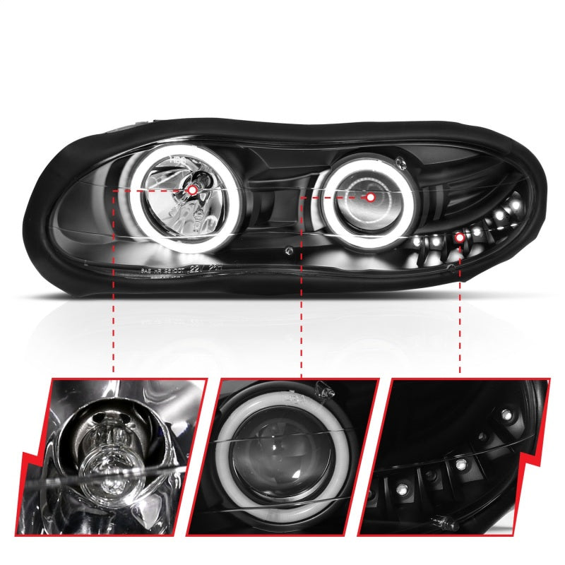 

ANZO  - ANZ121160 - ANZO 1998-2002 Chevrolet Camaro Projector Headlights w/ Halo Black - Shipped in Europe - Tuningsupply.com
