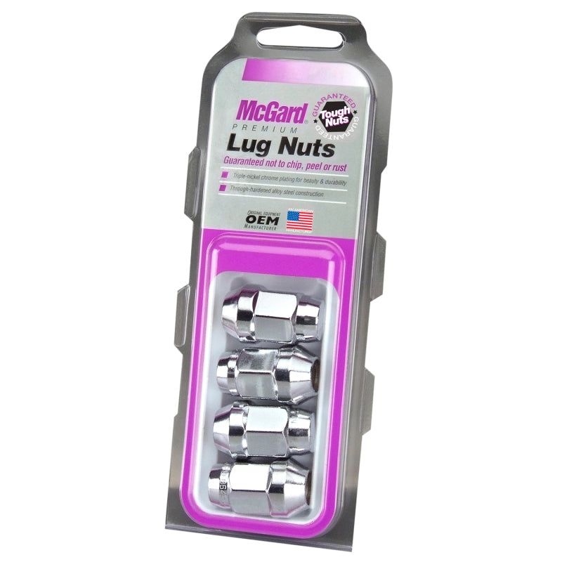 McGard Hex Lug Nut (Cone Seat Bulge Style) 1/2-20 / 3/4 Hex / 1.45in. Length (4-pack) - Chrome-tuningsupply.com