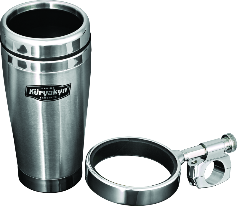 Kuryakyn Drink Holder With Stainless Steel Mug 1in Bar Clamp Chrome-tuningsupply.com