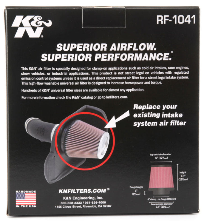

K&N Engineering RF-1041 - KNNRF-1041 - K&N Round Tapered Universal Air Filter 6 inch Flange 7 1/2 inch Base 5 inch Top 7 1/2 inch Height - Shipped in Europe - Tuningsupply.com
