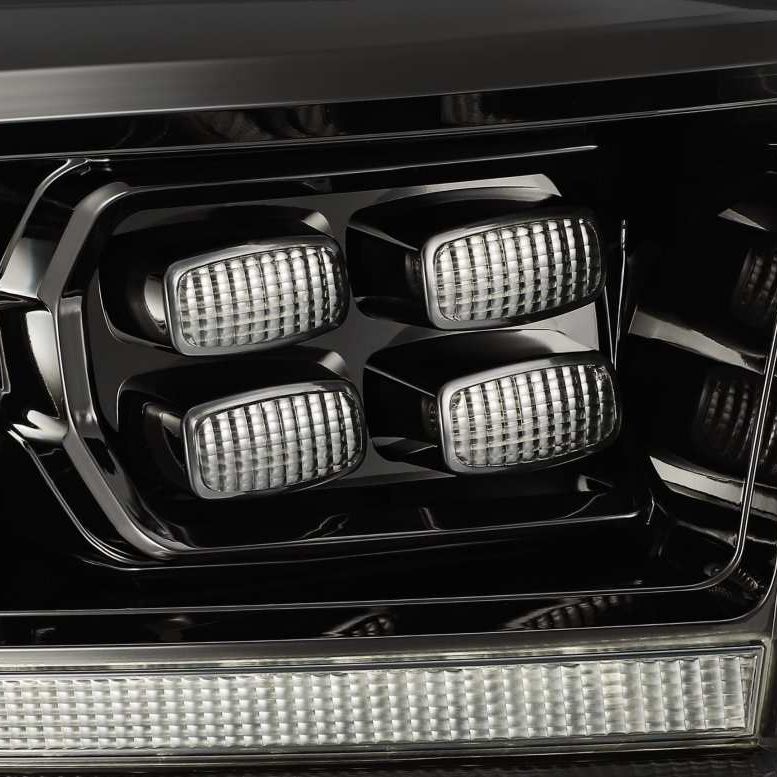 AlphaRex 09-18 Dodge Ram 2500HD LUXX LED Proj Headlights Plank Style Black w/Seq Signal/Smoked DRL-tuningsupply.com