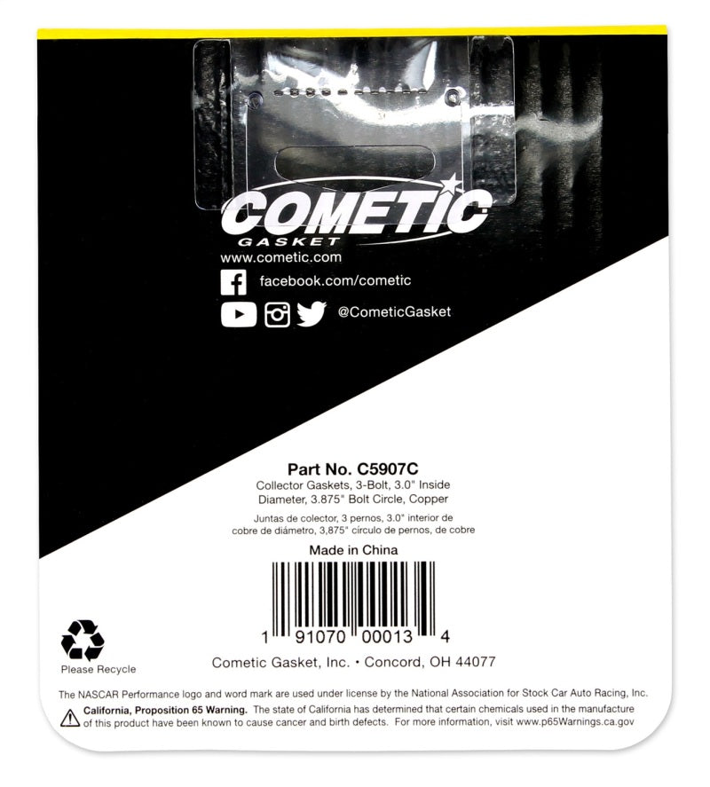 Cometic 3.0in Copper Header Collector - .043in DIA Port/3.875 Bolt Circle-tuningsupply.com