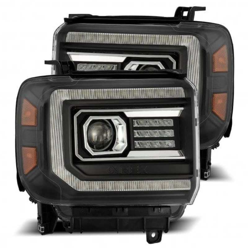 AlphaRex 14-18 GMC Sierra PRO-Series Proj Headlights Plank Style Black w/Activ Light/Seq Signal/DRL-tuningsupply.com