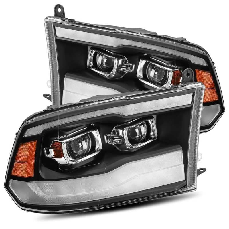 AlphaRex 09-18 Dodge Ram 1500HD LUXX LED Proj Headlights Plnk Style Blk w/Activ Light/Seq Signal/DRL-tuningsupply.com