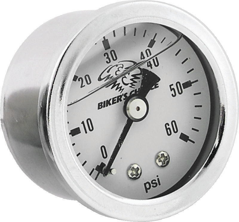 Bikers Choice White Face Liquid Filled Oil Pressure Gauge 0-60 Psi 1/8 NPT-tuningsupply.com