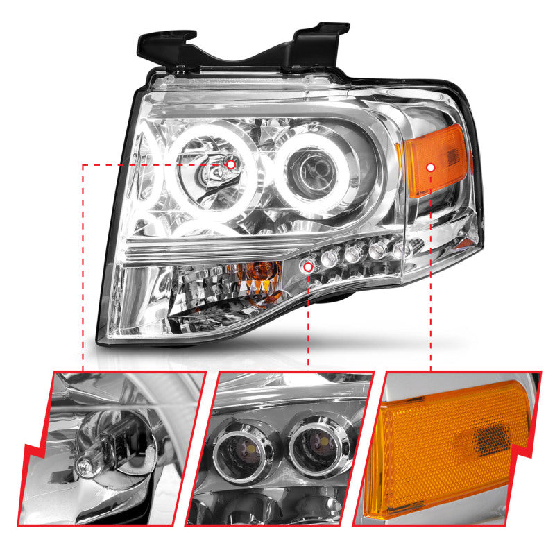 

ANZO 111114 - ANZ111114 - ANZO 2007-2014 Ford Expedition Projector Headlights Chrome - Shipped in Europe - Tuningsupply.com
