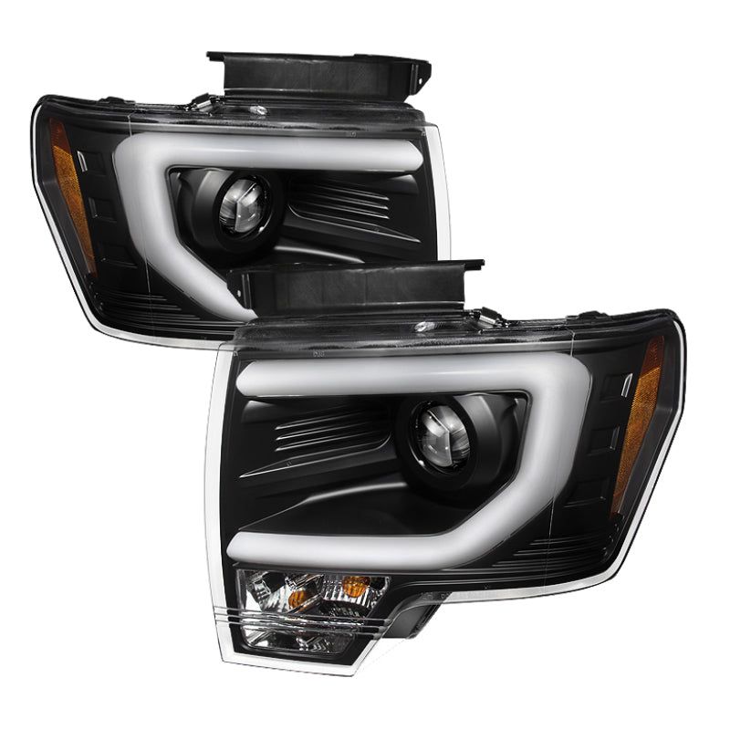 Spyder Ford F150 09-14 Projector Headlights Halogen Model- Light Bar DRL Blk PRO-YD-FF15009-LBDRL-BK