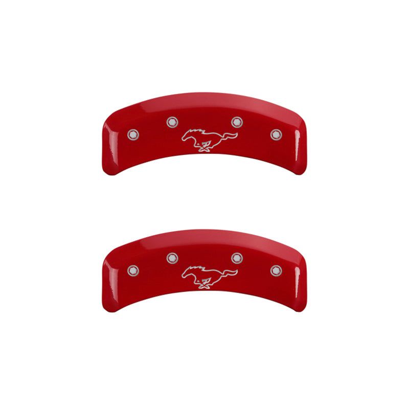 MGP 4 Caliper Covers Engraved Front Mustang Engraved Rear Pony Red finish silver ch-tuningsupply.com