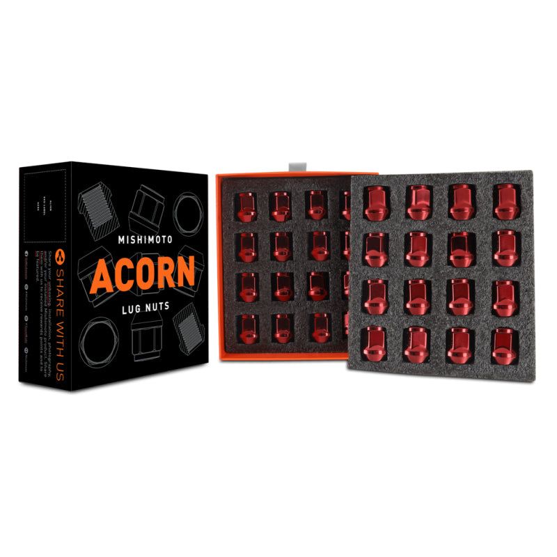 Mishimoto Steel Acorn Lug Nuts M14 x 1.5 - 32pc Set - Red-tuningsupply.com