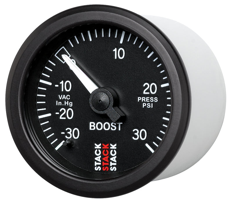 Autometer 52mm Stack Instruments -30INHG to +30PSI Mechanical Boost Gauge - Black-tuningsupply.com