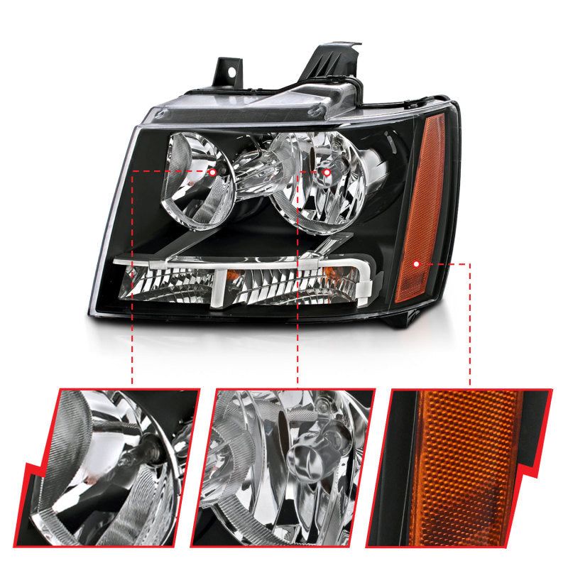 ANZO 2007-2014 Chevrolet Tahoe/Suburban Crystal Headlights Black-tuningsupply.com