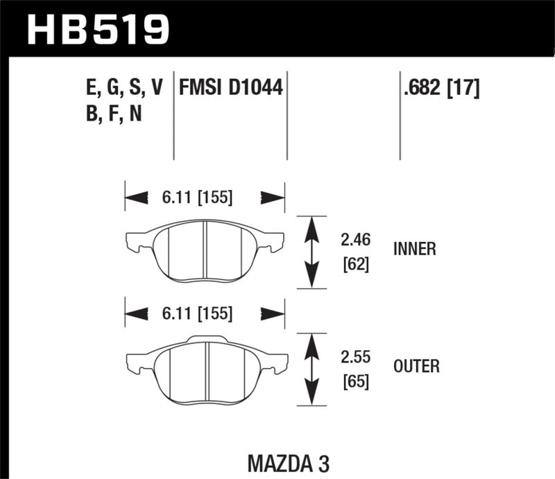 
  

Hawk Performance KHB519N.682 - HAWKHB519N.682 - Hawk HP+ 08-09 Mazda 3 / Ford/ Volvo HP+ Street Front Brake Pads - Shipped in Europe - Tuningsupply.com

