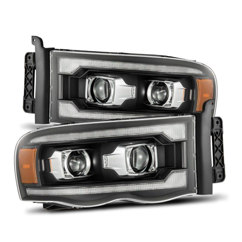 AlphaRex 02-05 Dodge Ram 1500 LUXX LED Proj Headlights Plank Style Black w/Activ Light/Seq Signal-tuningsupply.com