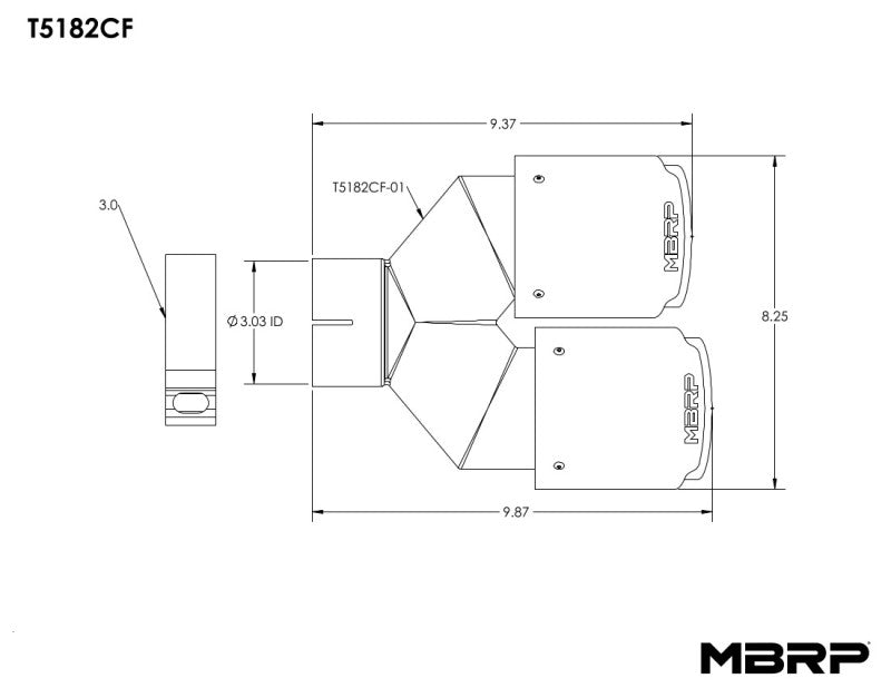 MBRP 3in ID / Dual 4in OD Out Staggered L 9.87in / R 9.37in Dual Wall Carbon Fiber Univ Exhaust Tip-tuningsupply.com