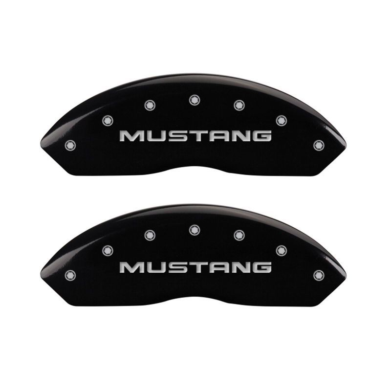 MGP 4 Caliper Covers Engraved Front Mustang Engraved Rear SN95/GT Black finish silver ch-Caliper Covers-MGP-MGP10095SMG1BK-SMINKpower Performance Parts