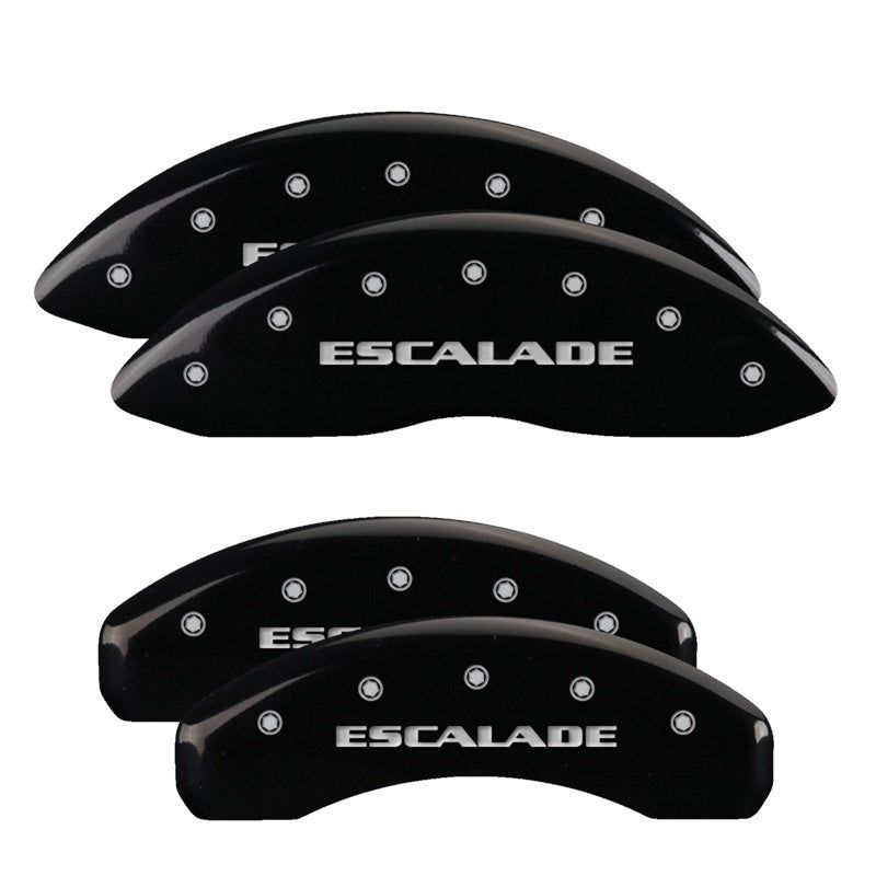 MGP 4 Caliper Covers Engraved Front & Rear Escalade Black finish silver ch-tuningsupply.com