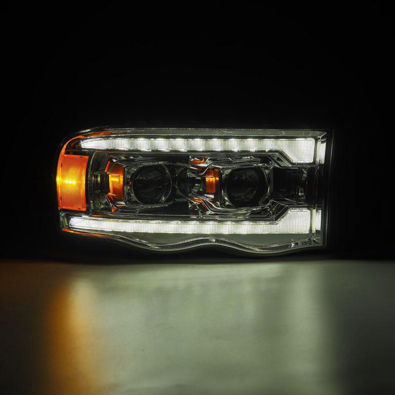 AlphaRex 02-05 Dodge Ram 1500 LUXX LED Proj Headlights Plank Style Chrome w/Activ Light/Seq Signal-tuningsupply.com