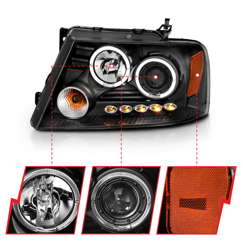 

ANZO 111204 - ANZ111204 - ANZO 2004-2008 Ford F-150 Projector Headlights w/ Halo and LED Black G2 - Shipped in Europe - Tuningsupply.com

