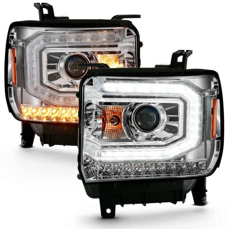 ANZO 2016-2019 Gmc Sierra 1500 Projector Headlight Plank Style Chrome w/ Sequential Amber Signal-tuningsupply.com