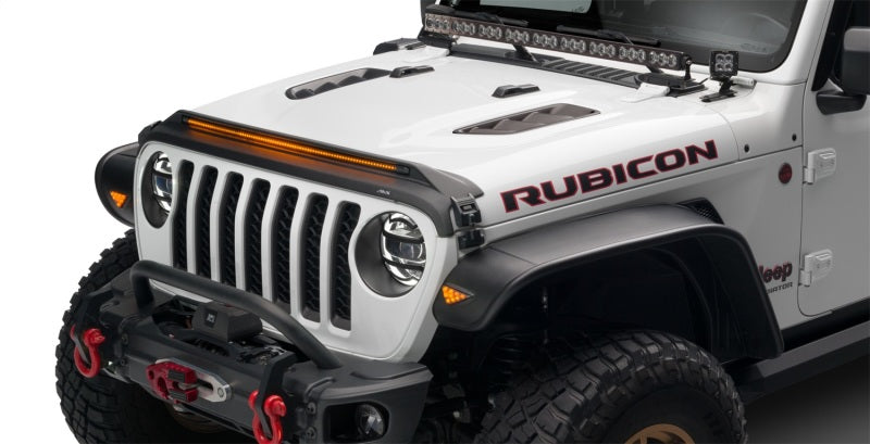 AVS 2018-2019 Jeep Wrangler (JL) Aeroskin Low Profile Hood Shield w/ Lights - Black-tuningsupply.com