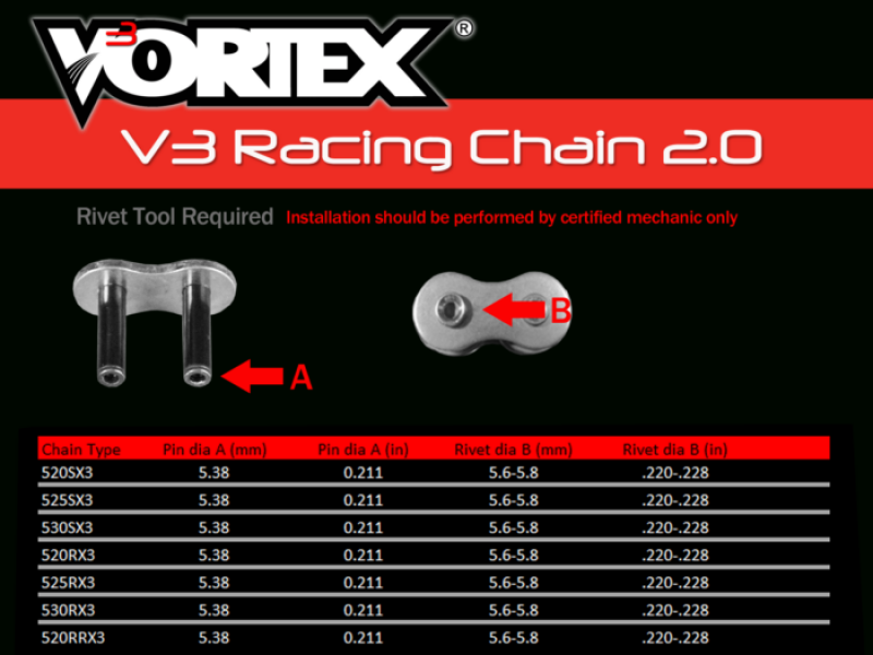 

Vortex Racing 520RRX4-RCL - VTX520RRX4-RCL - Vortex Racing V3 2.0 Master Link Rivet 520RRX4-RCL ROAD RACE- Black - Shipped in Europe - Tuningsupply.com
