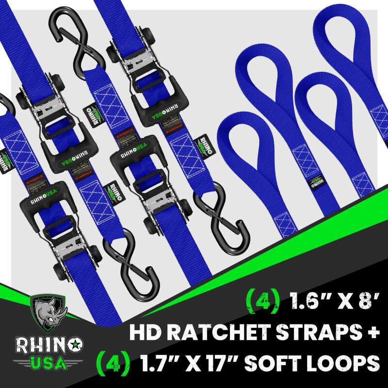 

Rhino USA HDKIT-4PK-BLU - RSAHDKIT-4PK-BLU - Rhino USA Heavy Duty Ratchet Tie-Down 4-Pack (Blue) 1.6In X 8Ft - Shipped in Europe - Tuningsupply.com
