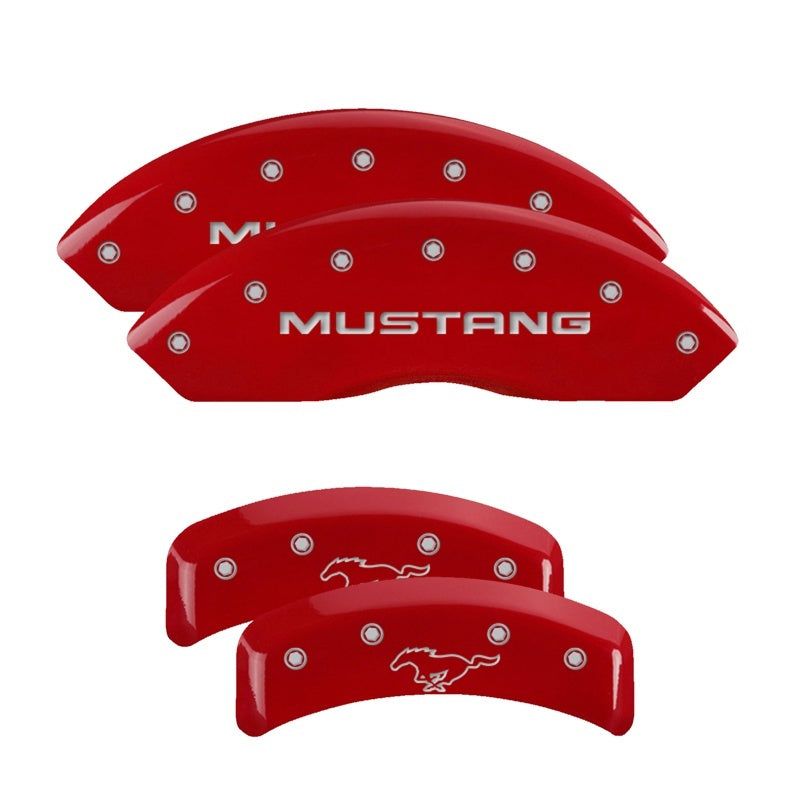 MGP 4 Caliper Covers Engraved Front Mustang Engraved Rear Pony Red finish silver ch-tuningsupply.com