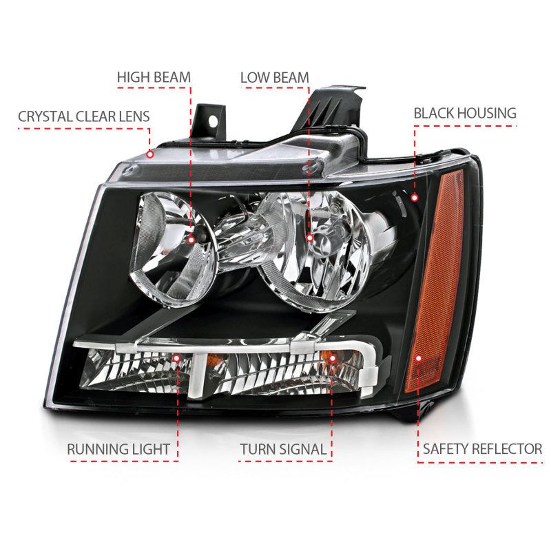 ANZO 2007-2014 Chevrolet Tahoe/Suburban Crystal Headlights Black-tuningsupply.com