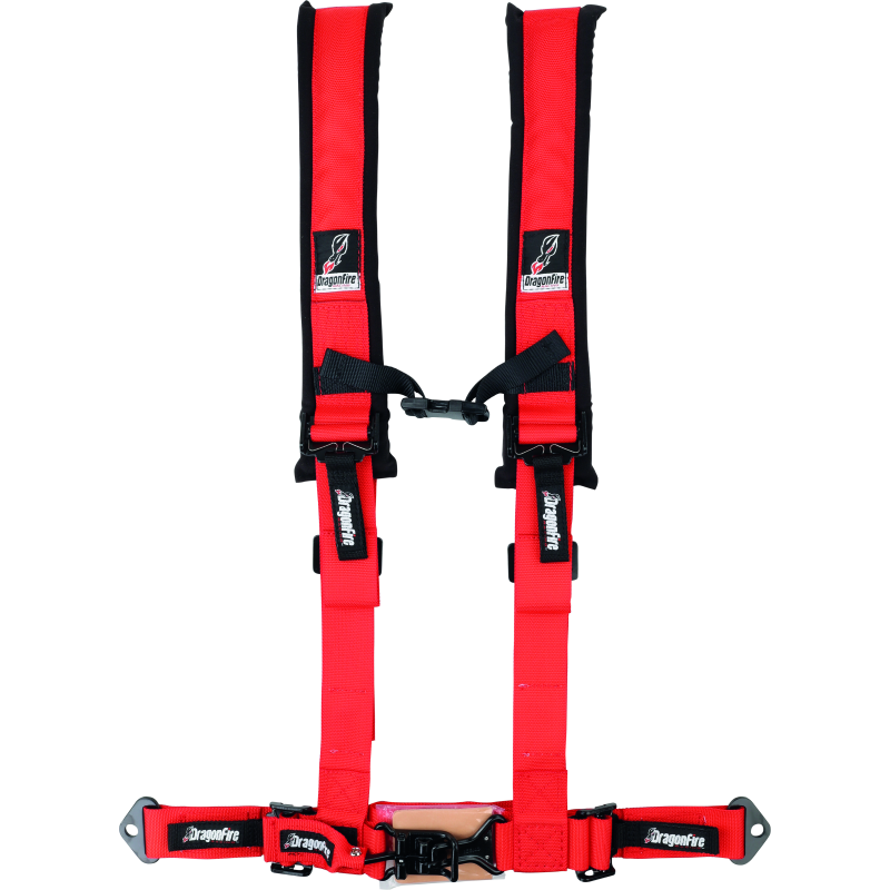 DragonFire Racing Harness- H-Style- 4-Point- 2in Buckle- Red-tuningsupply.com