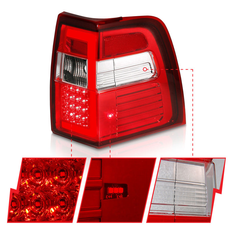 ANZO 07-17 For Expedition LED Taillights w/ Light Bar Chrome Housing Red/Clear Lens-tuningsupply.com