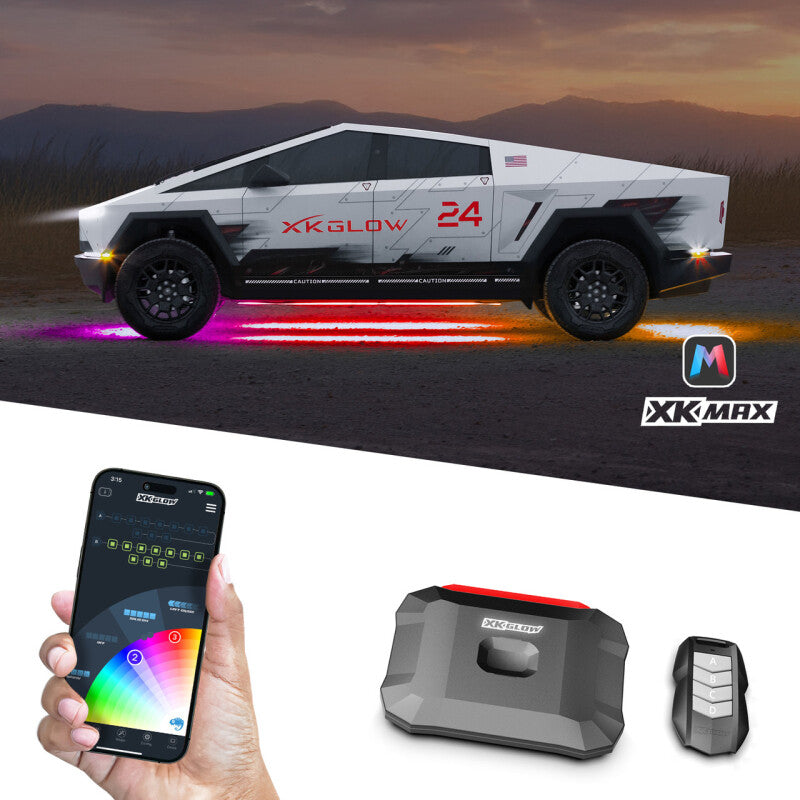 

XKGLOW MX-CAR-CT - XKGMX-CAR-CT - XK Glow Tesla Cybertruck XKMax LED Underglow Light Kit w/ RGBW Chasing Lights - Shipped in Europe - Tuningsupply.com
