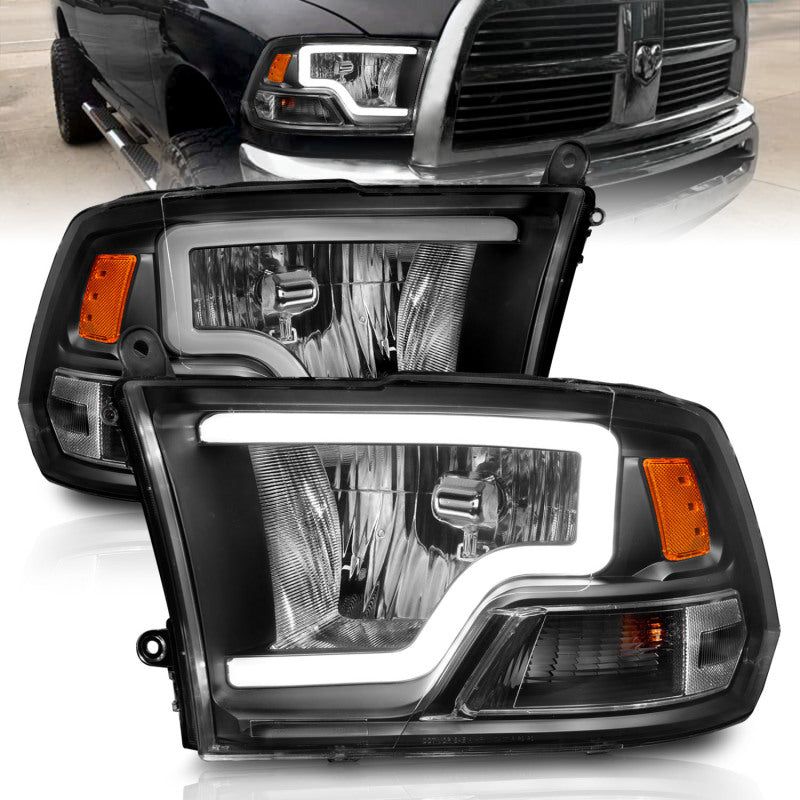 ANZO 2009-2018 Dodge Ram 1500 Crystal Headlights w/ Light Bar Black Housing-tuningsupply.com