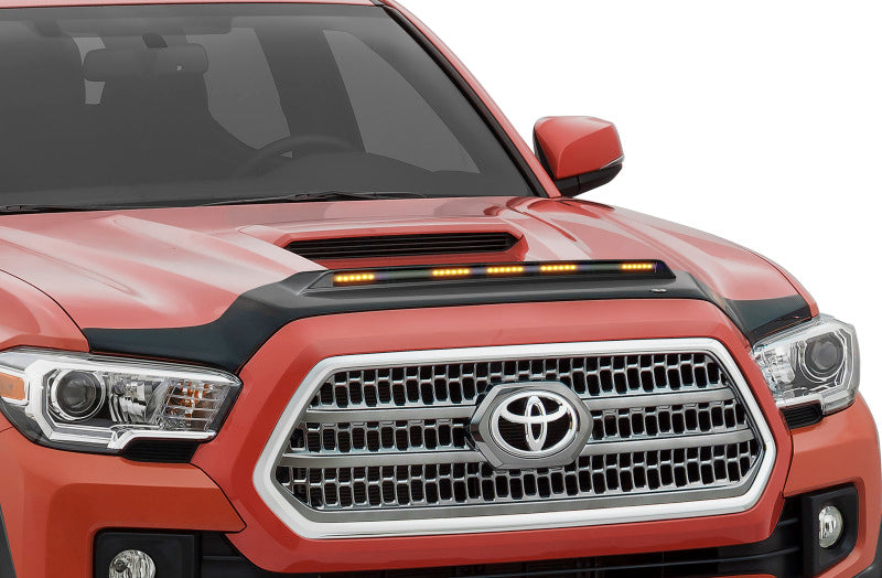 AVS 2016-2019 Toyota Tacoma Aeroskin Low Profile Hood Shield w/ Lights - Black-tuningsupply.com