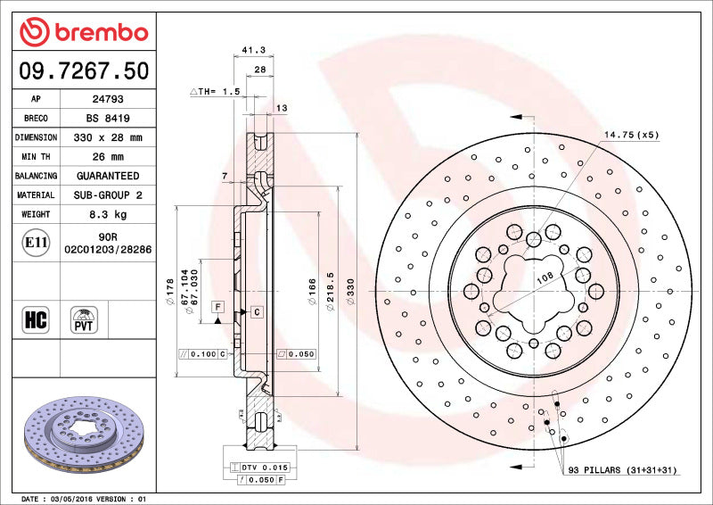 

Brembo OE 09.7267.50 - BRE09.7267.50 - Brembo OE 00-04 Ferrari 360 Drilled Standard Brake Disc - Shipped in Europe - Tuningsupply.com
