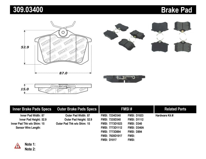 

Stoptech 309.03400 - STO309.03400 - StopTech 02-08 Audi A4 Quattro / 2/99-02 Audi S4 / 93-10 VW Golf GL/GLS Performance Rear Brake Pads - Shipped in Europe - Tuningsupply.com
