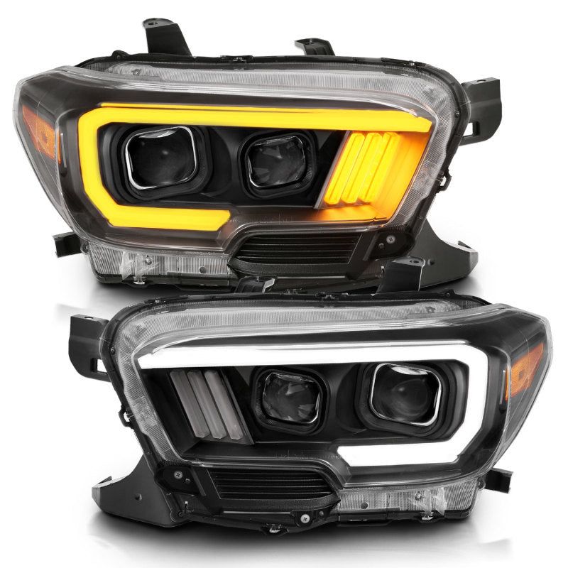 ANZO 2016-2017 Toyota Tacoma Projector Headlights w/ Plank Style Switchback Black w/ Amber-tuningsupply.com